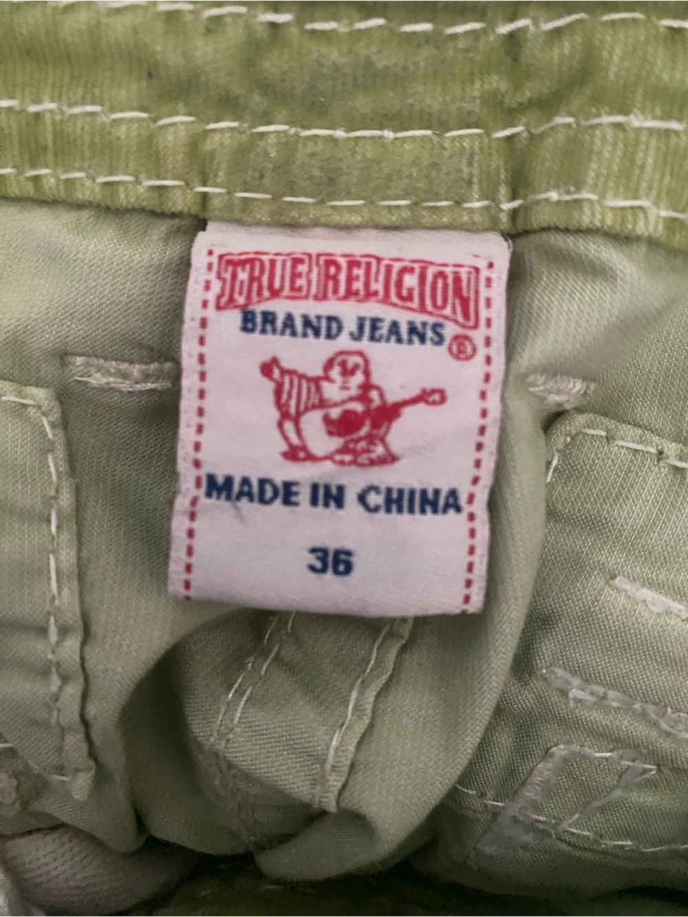 True Religion Y2K Relaxed Ace Cargo  Pants Kalamata Green Contrast Stitch 36